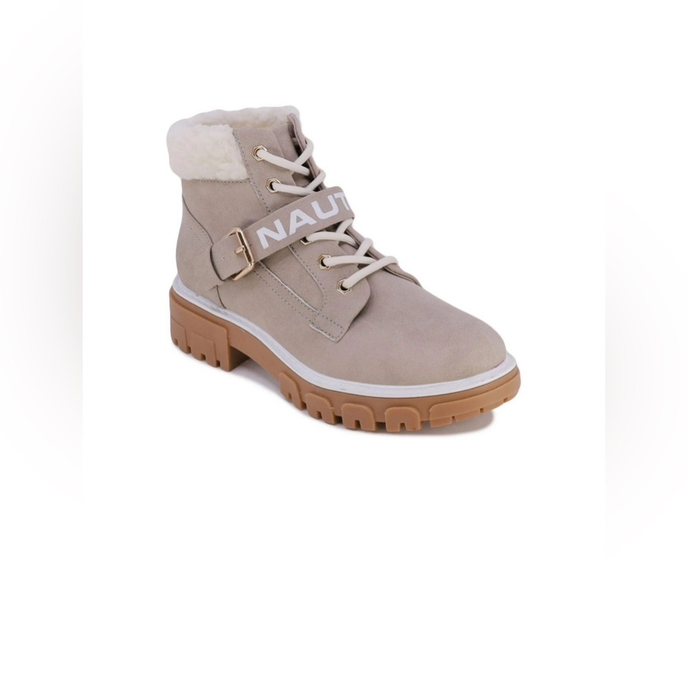 Nautica Style EVONA Lace Up Buckle Hiker Boot Faux Suede Beige Size 9